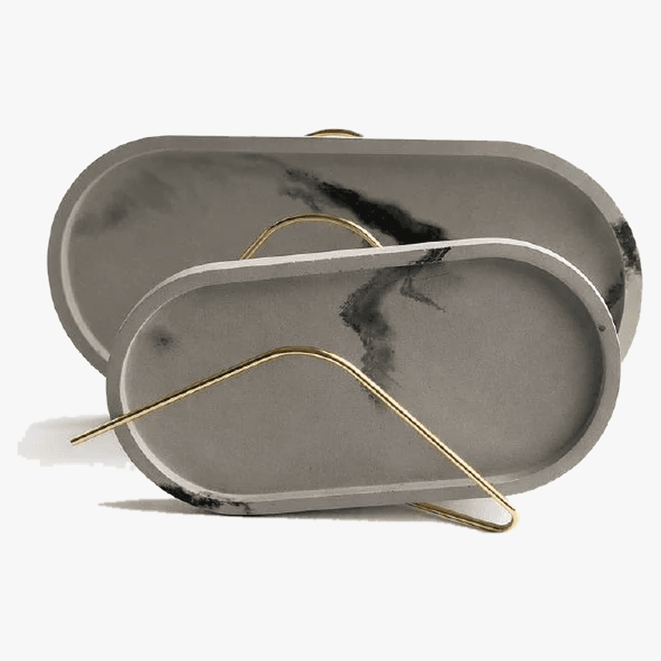 Oval Concrete Catchall Tray, Marble Swirl Finish, Minimalist Vanity & Jewelry Organizer, Sealed, Small or Medium