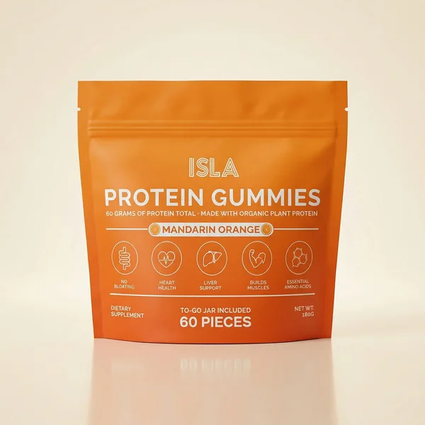 Plant-Based Protein Gummies, Mandarin Orange, Vegan Pectin Chews, No-Melt Travel Jar, 60 Count (6g Protein/Serving)