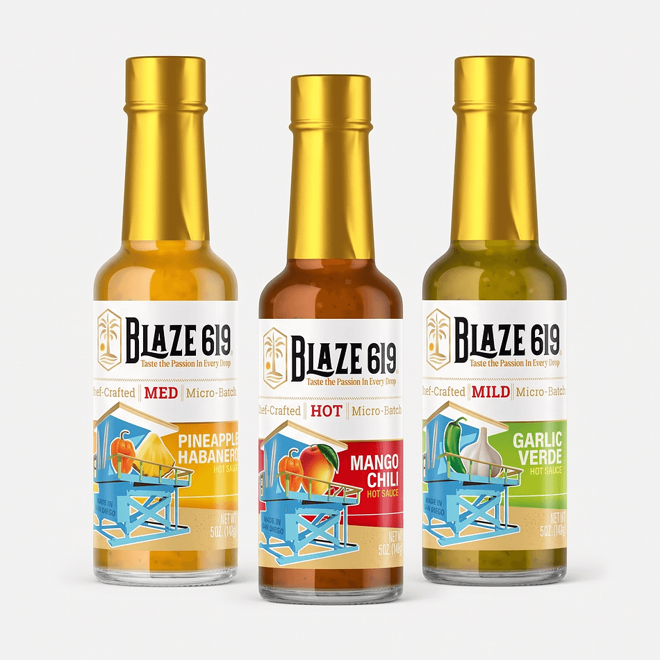 Hot Sauce Variety Pack, Pineapple Habanero + Mango Chili + Garlic Verde, Gift Box Sampler, 3 x 5 oz Bottles