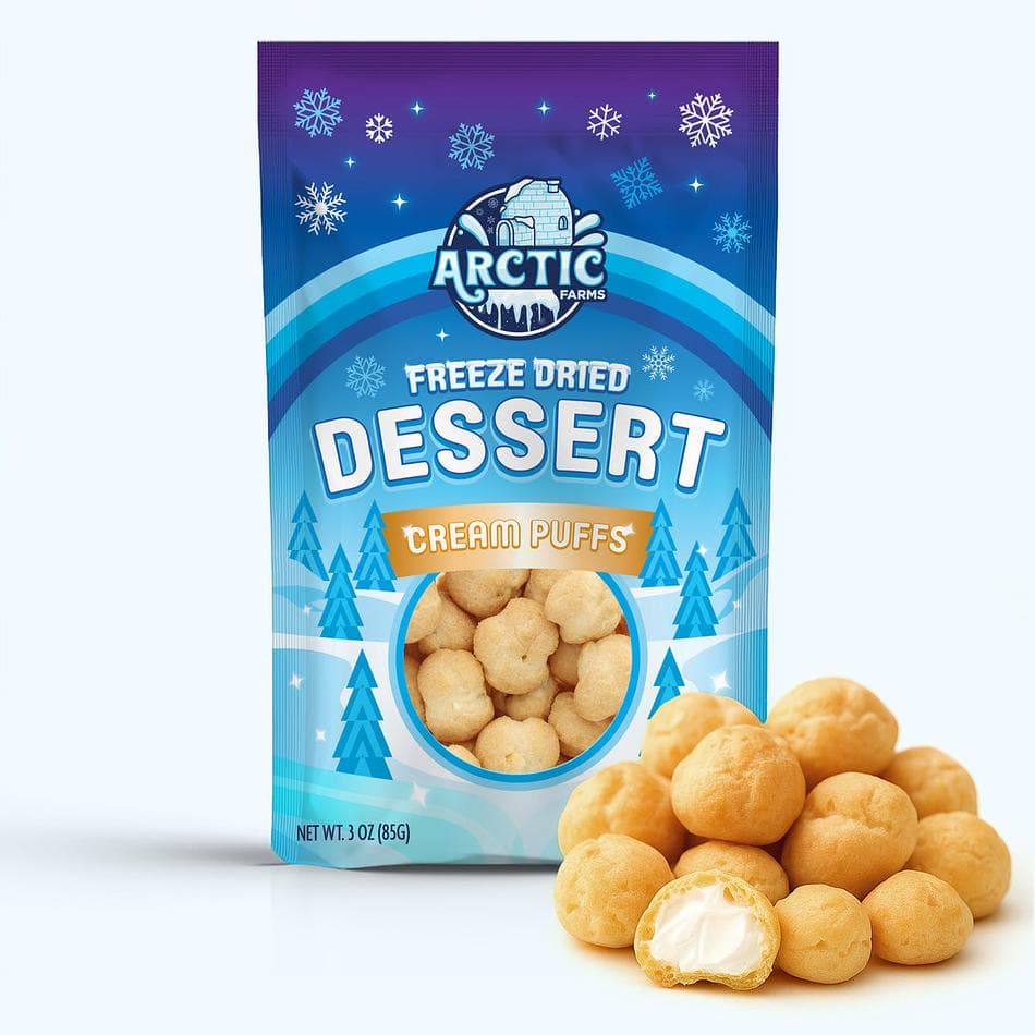 Freeze-Dried Belgian Cream Puffs, Light & Airy Crunchy Dessert Snack, Large Resealable Bag (3 oz)