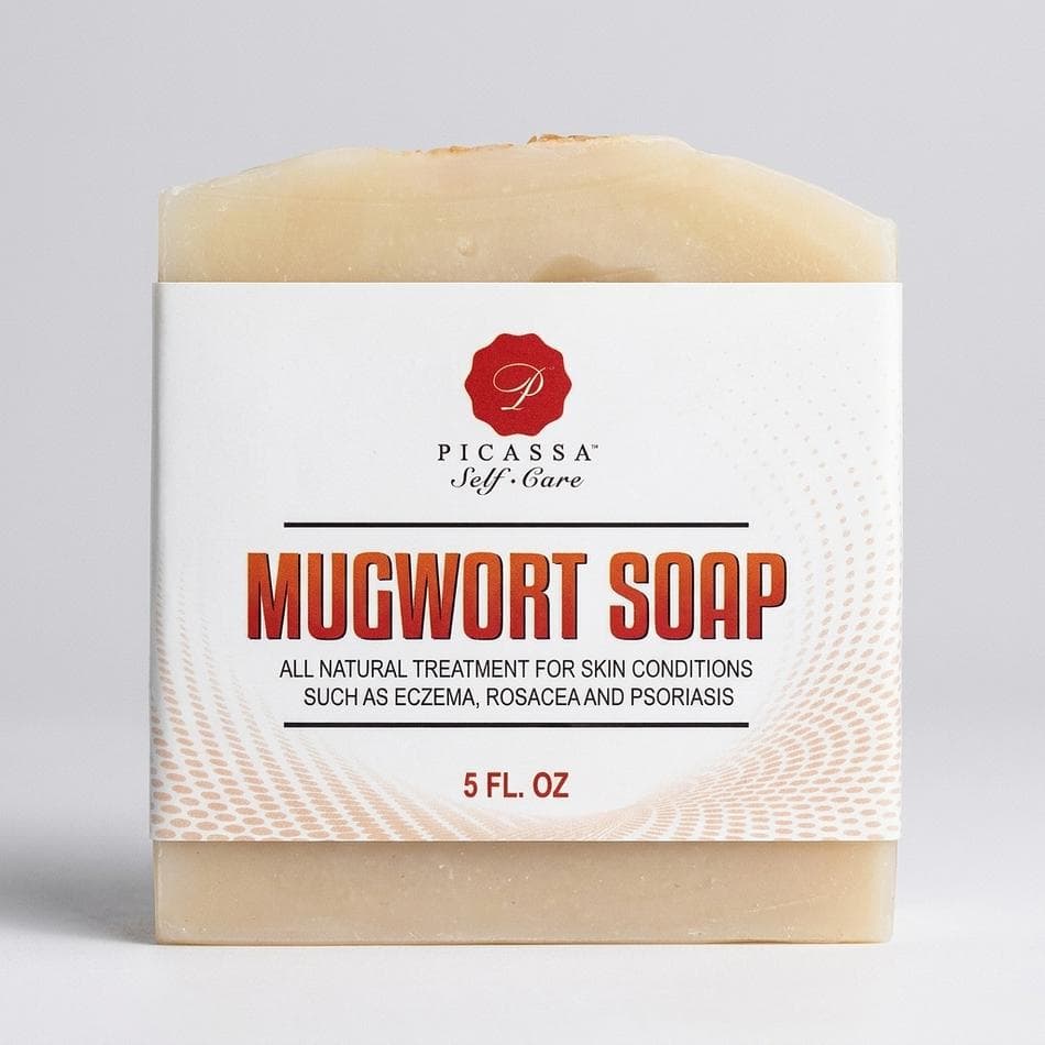 Mugwort Soap Bar, Hemp Seed Oil & Green Sea Clay, Soothes Dry Irritated Skin, Handmade Natural Cleanser, 1 Bar