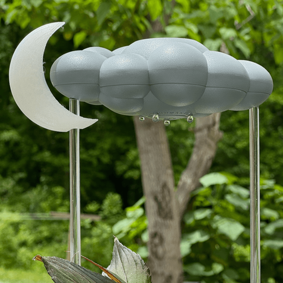 3D Printed Glow-in-the-Dark Moon Charm, PLA Plant-Based Plastic, Dripping Rain Cloud Waterer Accessory, 1-Piece
