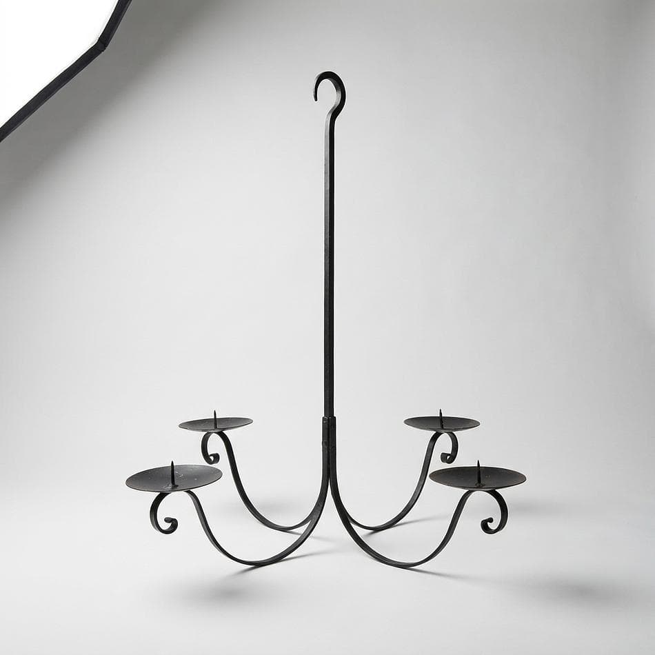 Wrought Iron Hanging Candelabra, 4-Arm Candle Chandelier, Matte Black Antique Style, 20.75 x 19.25 in