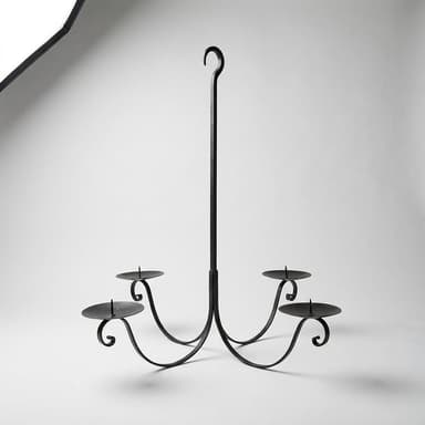 Wrought Iron Hanging Candelabra, 4-Arm Candle Chandelier, Matte Black Antique Style, 20.75 x 19.25 in