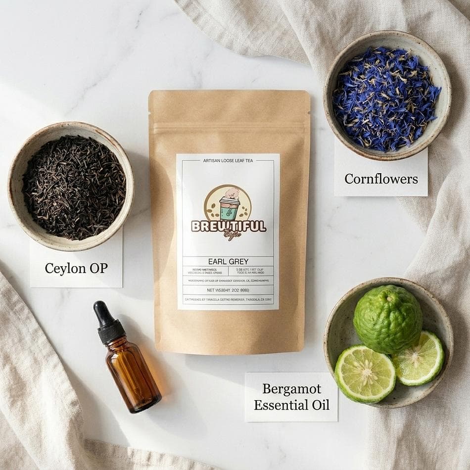 Earl Grey Loose Leaf Black Tea, Ceylon OP & Bergamot Oil, Orange-Florals, 3 oz (Cornflowers)
