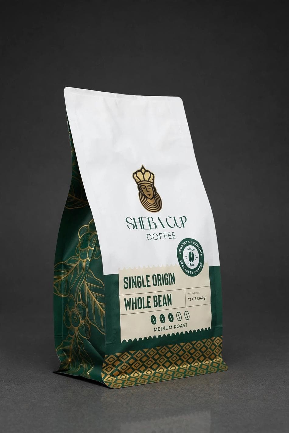 Sheba Cup Coffee Ethiopian Guji Hambela, Whole Bean Medium Roast 12 oz