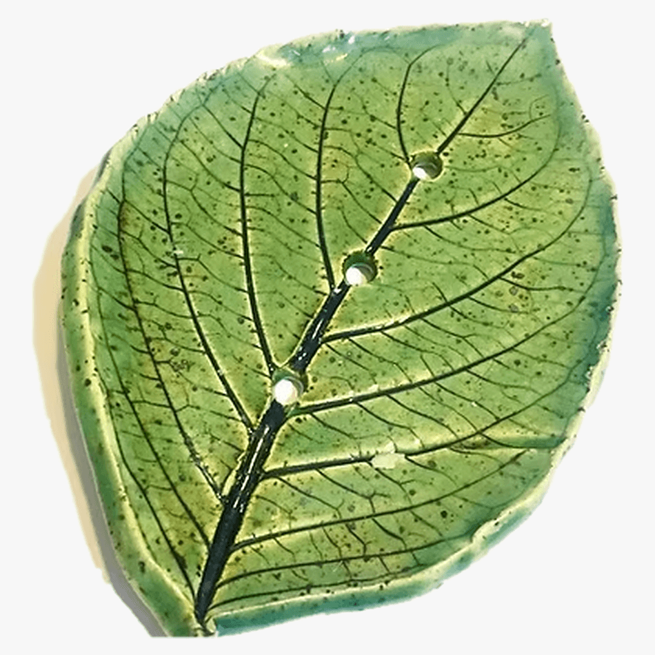 Handmade Ceramic Leaf Soap Dish, Leaf-Imprint Soap Saver, Bathroom Sink Bar Soap Holder, 1-Piece