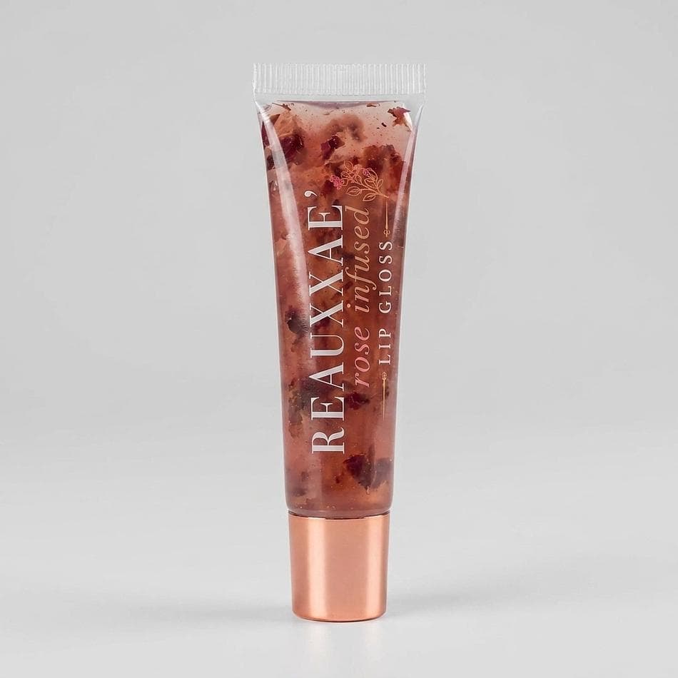 Rose-Infused Lip Gloss, Real Rose Petals & Organic Rose Oil, Non-Sticky Hydrating Shine, Vegan Daily Lip Care, 1 Tube