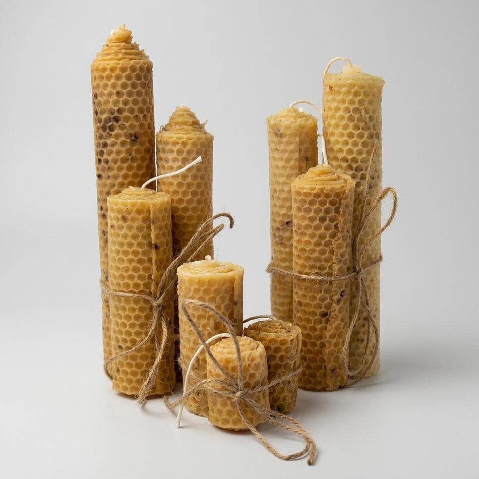 Hand-Rolled Beeswax Candles, 100% Pure Beeswax, Natural Honey Aroma, Clean-Burning Glow, Set of 3 (10 oz total)
