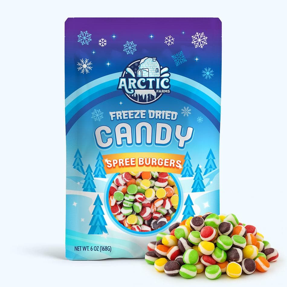 Freeze-Dried Spree Burgers, Crisp, Tangy, Ultra-Fruity Candy Bites, Large Resealable Bag (6 oz)