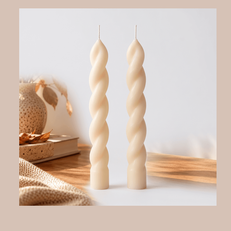 Twisted Soy Taper Candles, Unscented Sculptural Spiral Design, Dining Table Decor, Set of 2, 8.2 in