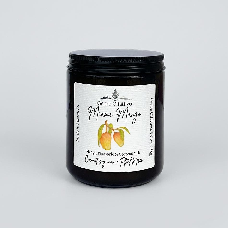 Scented Candle, Mango & Coconut Milk, Tropical Fruity, 9 oz Amber Jar, 40 Hour Burn, Cotton Wick