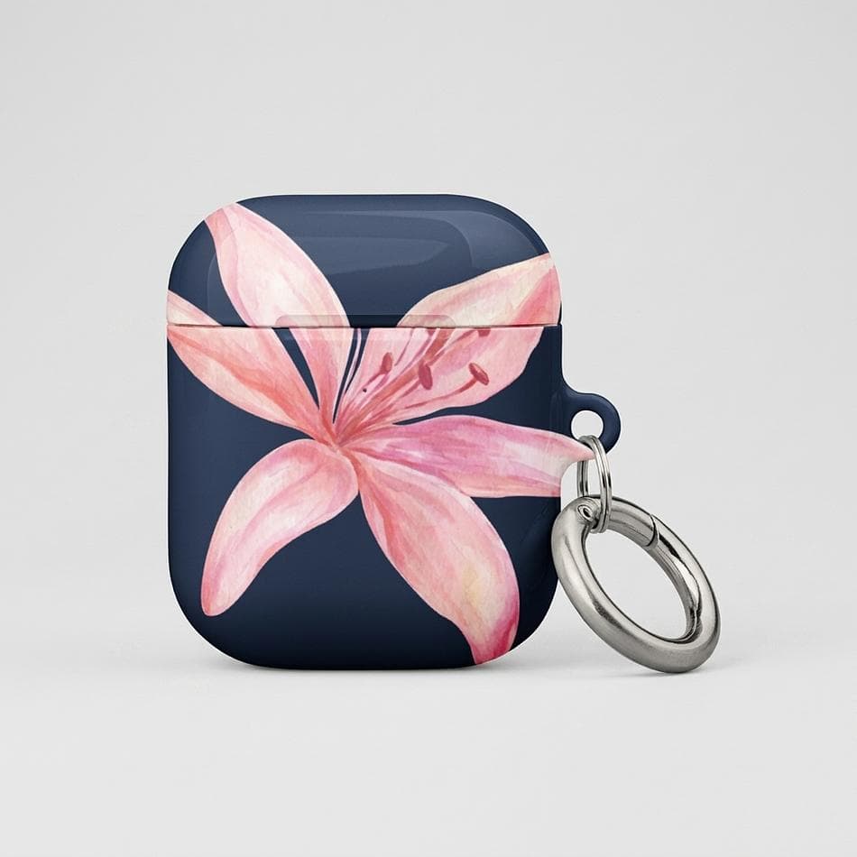 Hard Shell AirPods Case, Polycarbonate, Tiger Lily Floral, Drop & Scratch Protection, Carabiner, Fits AirPods 1/2/3 & Pro 1/2