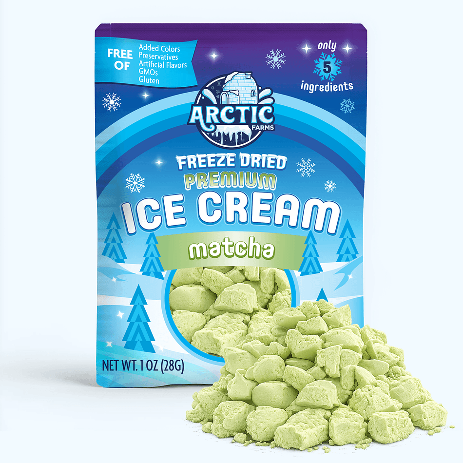 Freeze-Dried Premium Ice Cream Bites, Matcha Green Tea, Clean 5-Ingredient Recipe, No-Melt Snack, Pack of 3 Resealable Bags (1 oz each)
