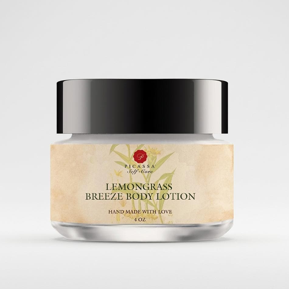 Lemongrass Body Lotion, Distilled Water & Rosehip Oil, Deep Hydration for Dry Skin, Vegan Handmade Moisturizer, 4 oz Jar