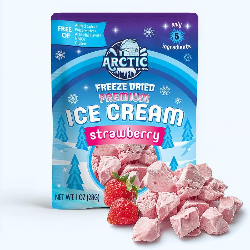 Freeze-Dried Strawberry Ice Cream, Cream & Real Strawberries, Clean 5-Ingredient Recipe, No Gums, Pack of 3 Resealable Bags (1 oz each)