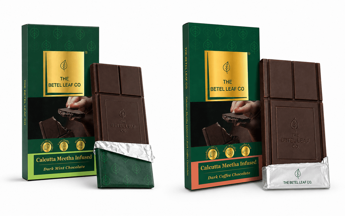 Paan Dark Chocolate Bars, Mint & Coffee, Meetha Paan Filling, After-Meal Treat, 2-Pack Duo, 100g Bars