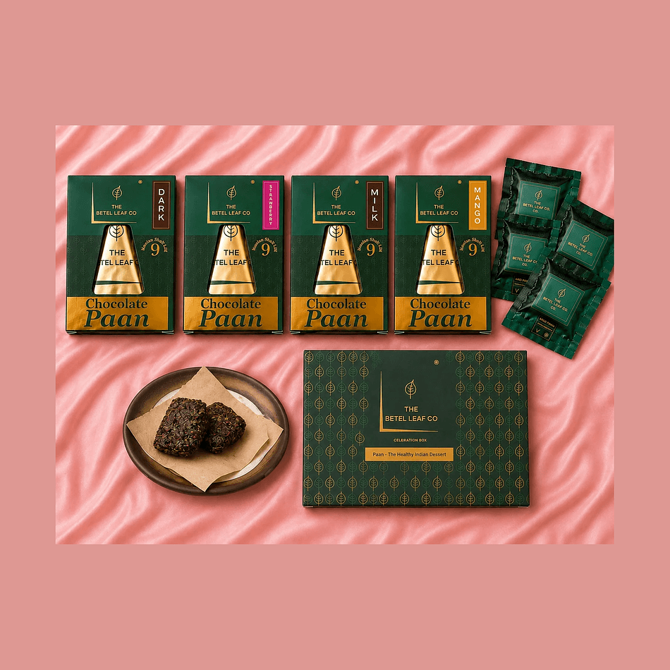 Celebration Gift Box, Chocolate-Coated Paan Variety + Calcutta Meetha Paan, Assorted Flavors, 9-Piece Box