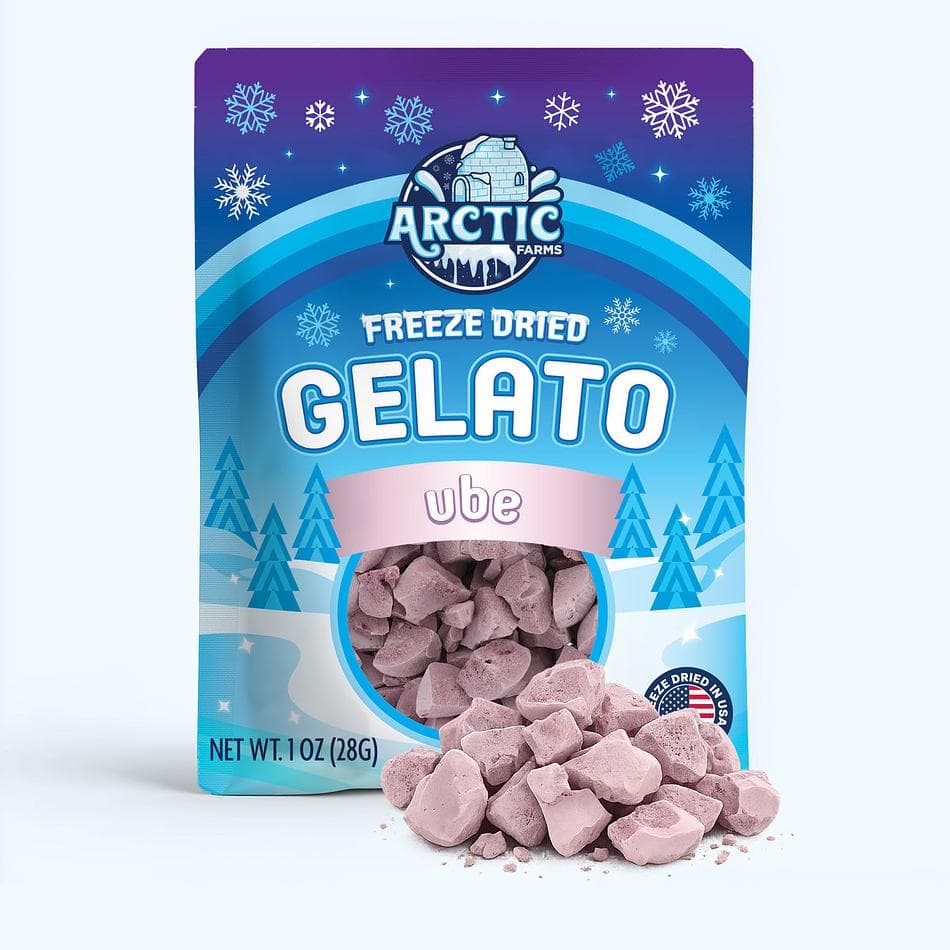 Freeze-Dried Gelato Bites, Ube Purple Yam Flavor, Crunchy No-Melt Dessert Snack, Pack of 3 Resealable Bags (1 oz each)