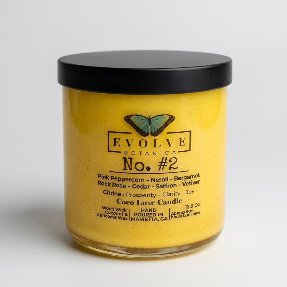 Coconut Apricot Wax Candle, Pink Peppercorn Neroli Saffron, Citrine Crystal, Wooden Wick, 11 oz, 60+ hr