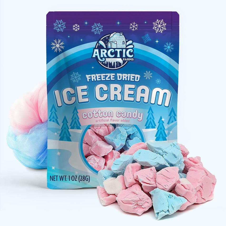 Freeze-Dried Ice Cream Bits, Cotton Candy Mix, No-Melt Crunchy Snack, Shelf-Stable, Pack of 3 Resealable Bags (1 oz each)
