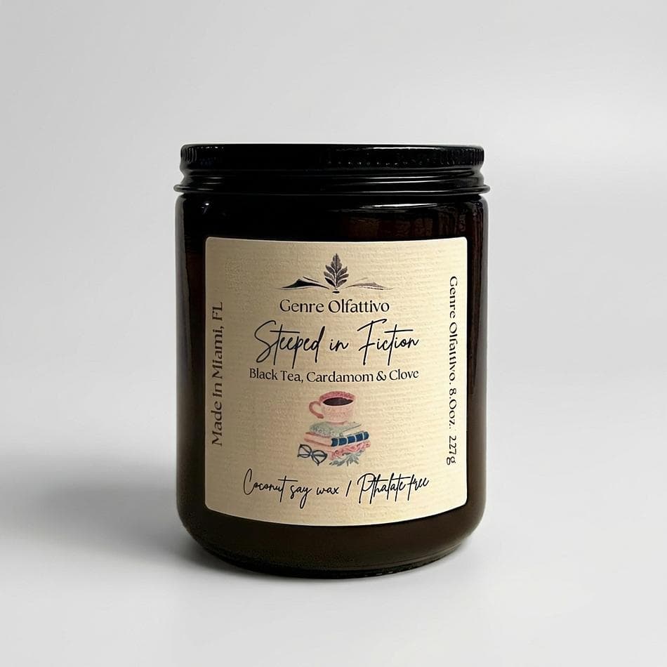 Chai Scented Candle, Black Tea & Cardamom, Cozy Reading Nook Aroma, 8oz Amber Apothecary Jar, 40+ Hr Burn