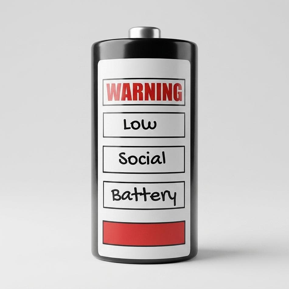 Waterproof Removable Vinyl Sticker, Low Social Battery, Dishwasher Safe, 4x4 in, Classic White