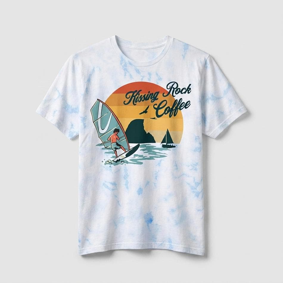 Unisex Tie-Dye Graphic T-Shirt, Surf Design Print, Soft Cotton Feel, White/Sky Blue, Sizes XS–XL