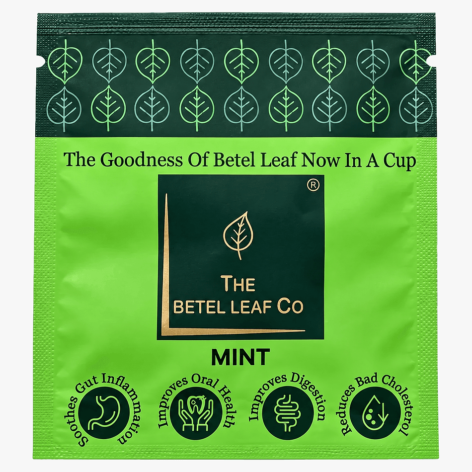 Caffeine-Free Betel Leaf Mint Herbal Tea Bags, Naturally Flavored Paan Sip, 16 Sachets (2 g Each)