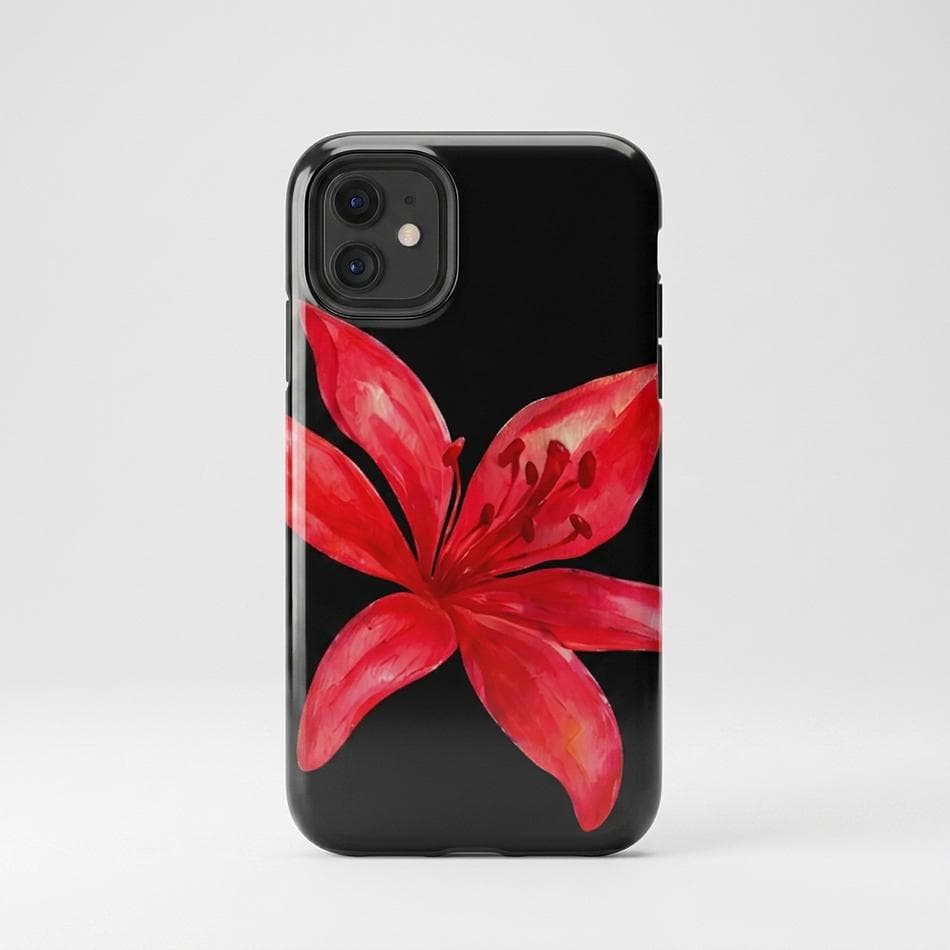 Dual-Layer iPhone Case, Polycarbonate + TPU, Red Tiger Lily Floral, Drop Protection, Glossy/Matte, iPhone 11–17