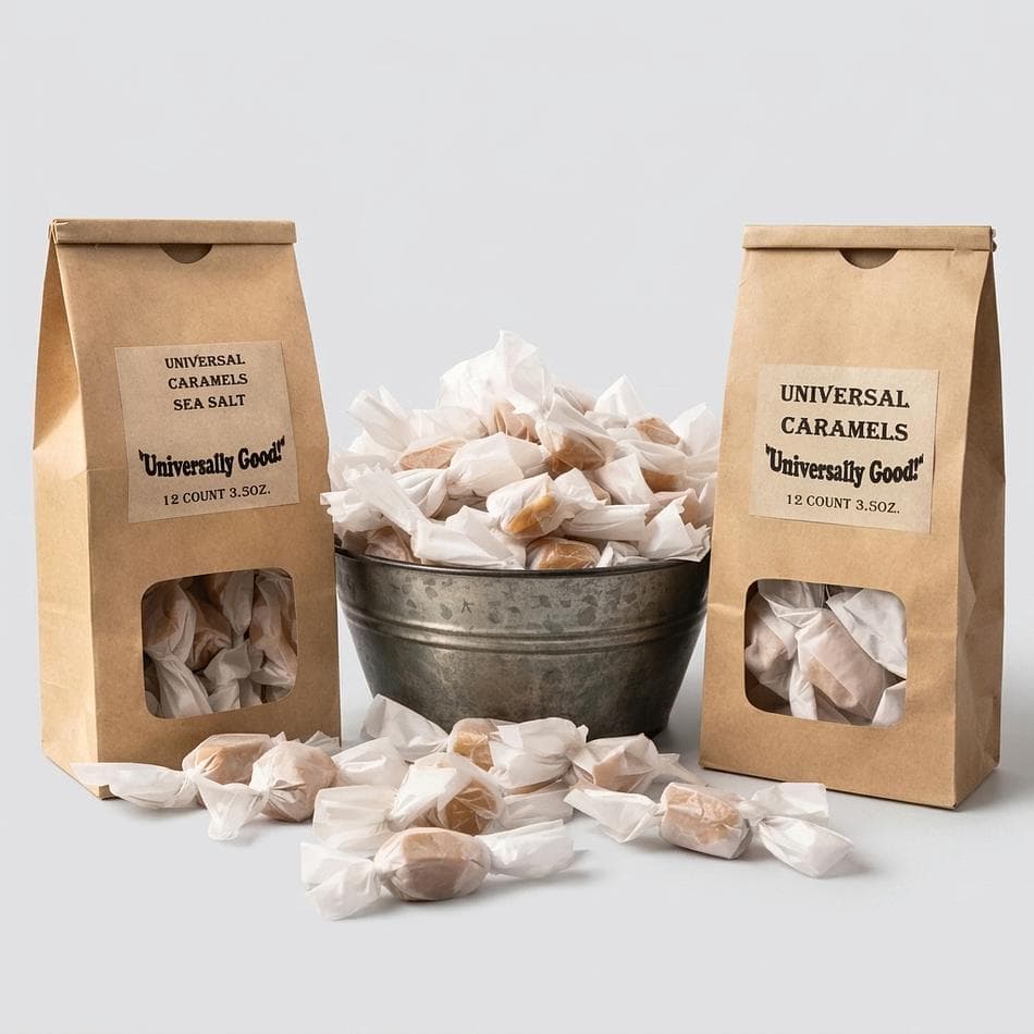 Mint Fudge Caramels, Real Butter & Cream, Melt-in-Your-Mouth Gourmet Candy, 32 Hand-Wrapped Pieces, Bag
