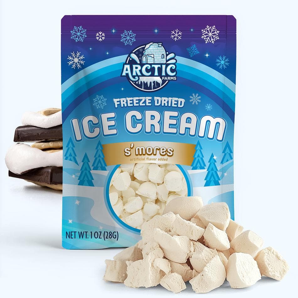 Freeze-Dried Ice Cream Bits, S'mores, No-Melt Crunchy Snack, Shelf-Stable, Resealable Bag (1 oz)