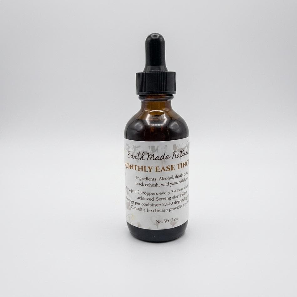 Menstrual Support Herbal Tincture, Devil's Claw & Black Cohosh, Wild Yam + Red Clover, Monthly Ease, 1 oz / 2 oz Dropper