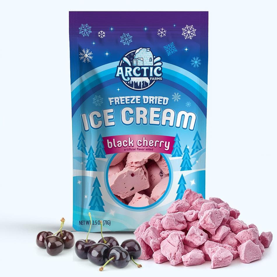 Freeze-Dried Ice Cream Bits, Black Cherry, No-Melt Crunchy Snack, Shelf-Stable, Large Resealable Bag (2.5 oz)