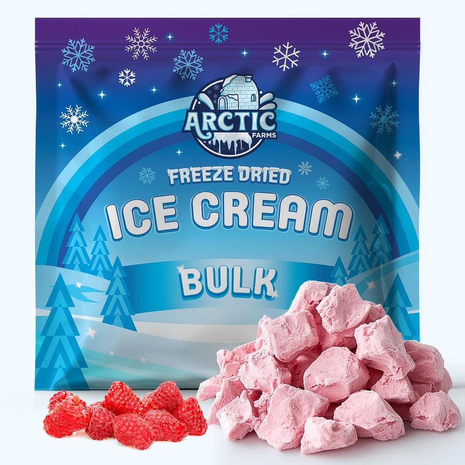 Freeze-Dried Ice Cream Bits, Red Raspberry, No-Melt Crunchy Snack, Shelf-Stable, Bulk Bag (1 lb)
