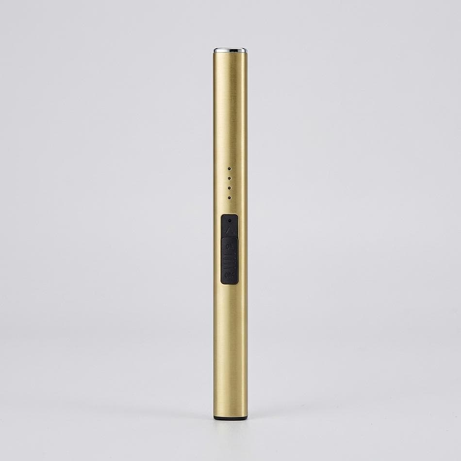 USB Rechargeable Electric Arc Lighter, Gold Metal Finish, Windproof Flameless Candle & BBQ Lighter, 1-Pack