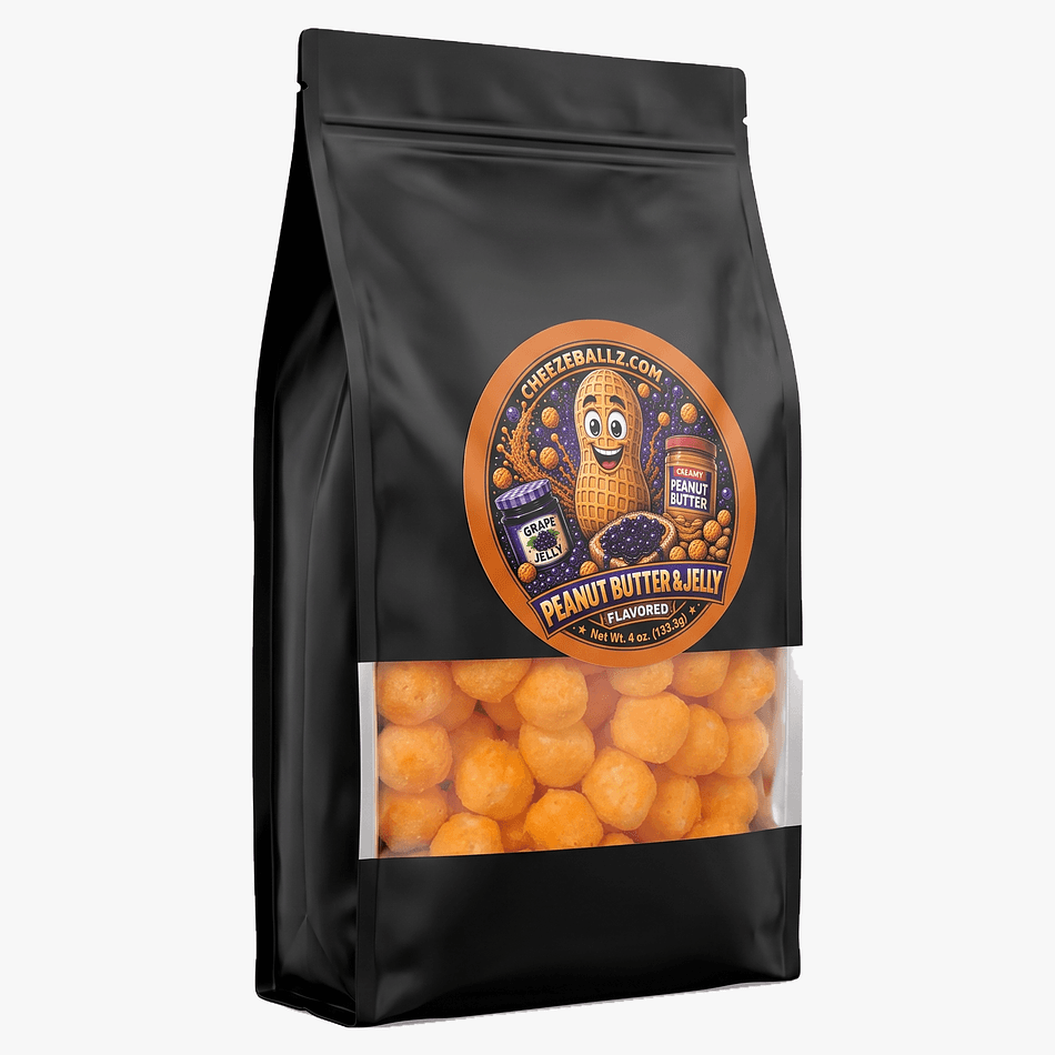 PB&J Flavored Cheese Ball Puffs, Peanut Butter & Grape Jelly Seasoning, Sweet & Salty Snack, 4 oz Resealable Pouch