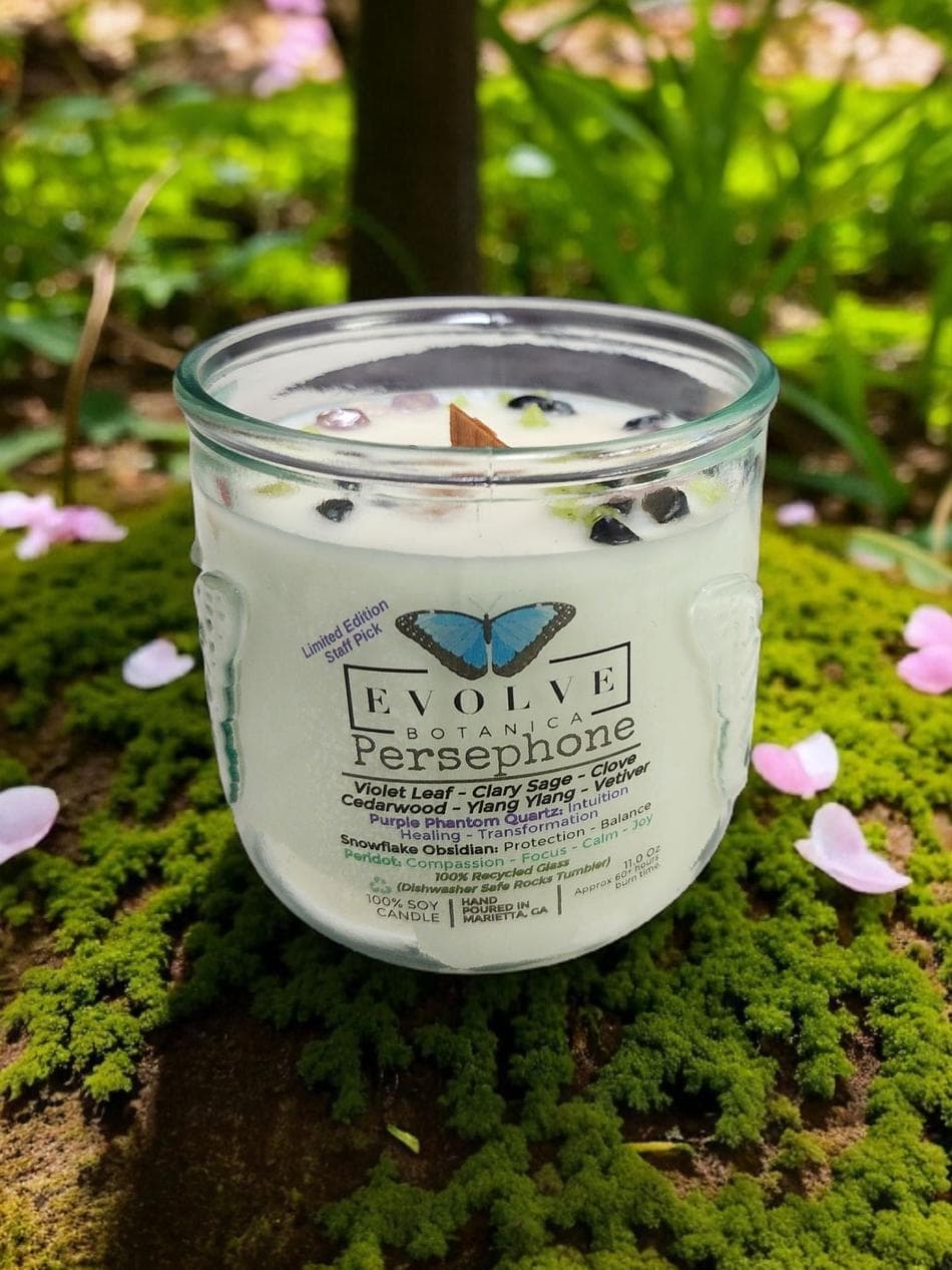 Gemstone Soy Candle, Violet Leaf & Clove, Wood Wick Crackle, Recycled Glass, 11 oz, 60+ Hr Burn