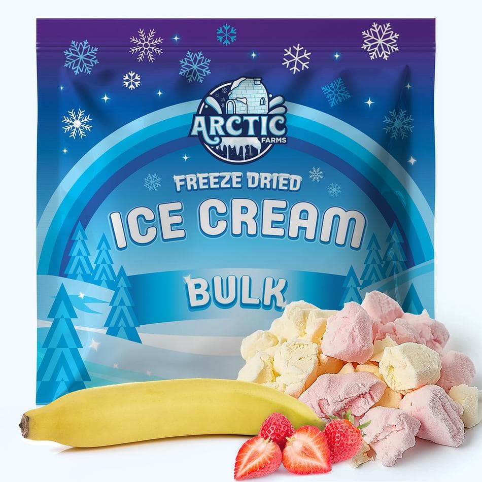 Freeze-Dried Ice Cream Bits, Strawberry Banana Mix, No-Melt Crunchy Snack, Shelf-Stable, Bulk Bag (1 lb)