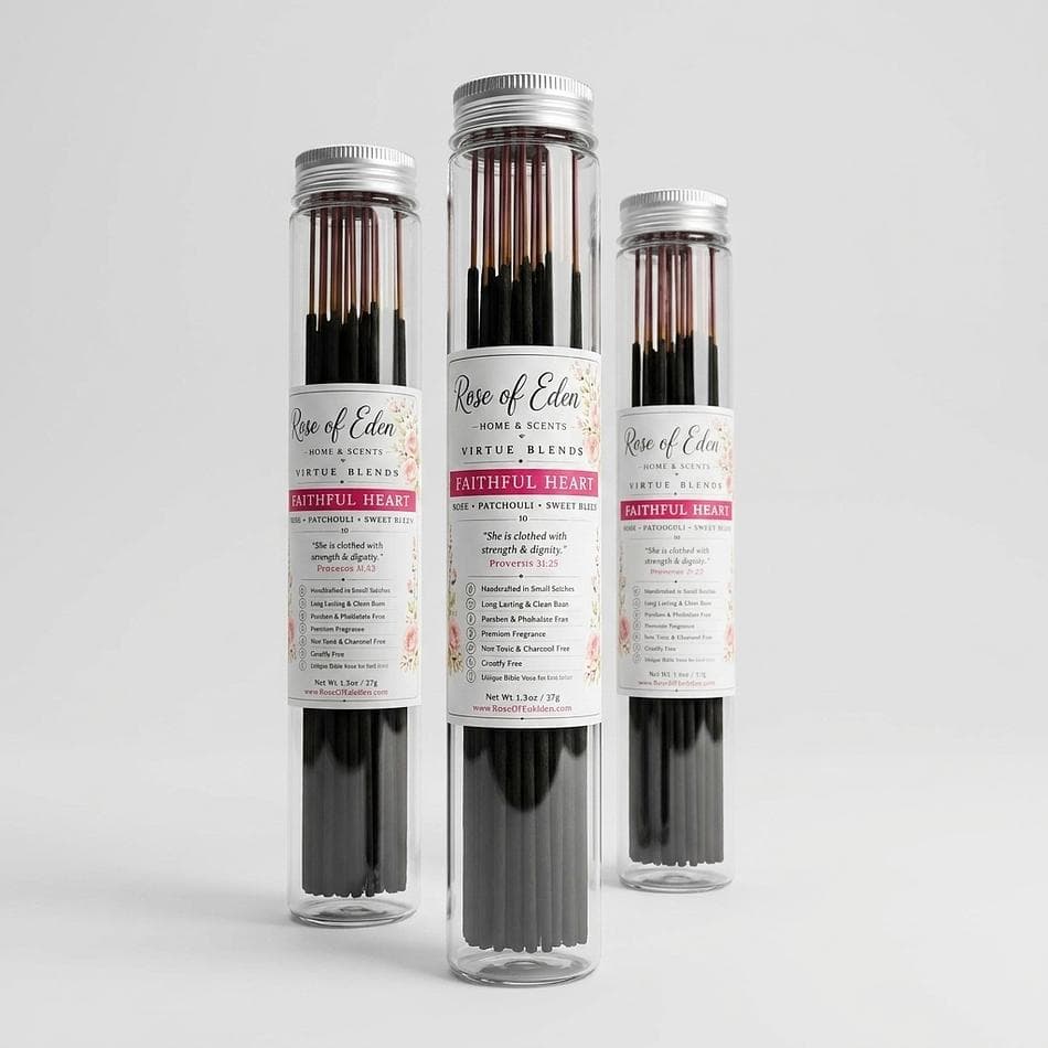 Incense Sticks Set, Essential Oil-Derived Scents, Clean Low-Smoke Burn, 7" Sticks, 20-Pack, Proverbs 31 Virtue Collection