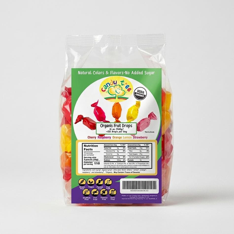 Organic Fruit Hard Candy Drops, Mixed Fruit Flavors, Vegan & Gluten-Free, No HFCS, 1 lb Bag