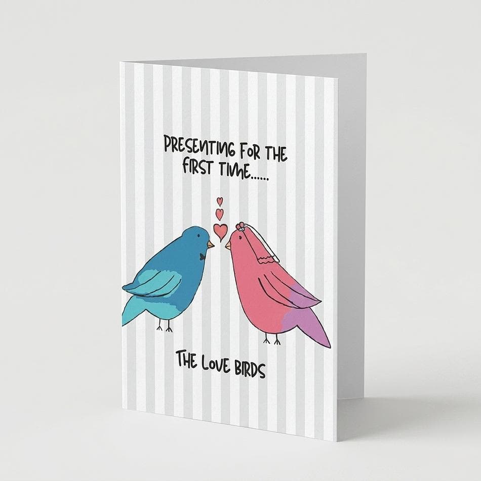 Recycled Paper Love Birds Greeting Card, Hand-Drawn Wedding/Anniversary Congrats, Blank Inside, A2 4.5x5, 1 Card + Envelope