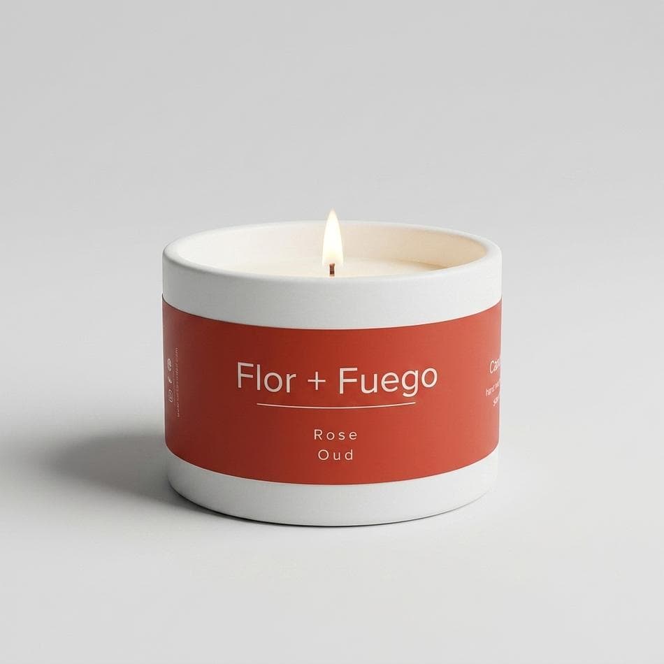 Soy Wax Candle, Oud Rose & Amber, Clean Phthalate-Free Fragrance, Reusable Ceramic Jar, 5.1 oz, 25+ Hour Burn