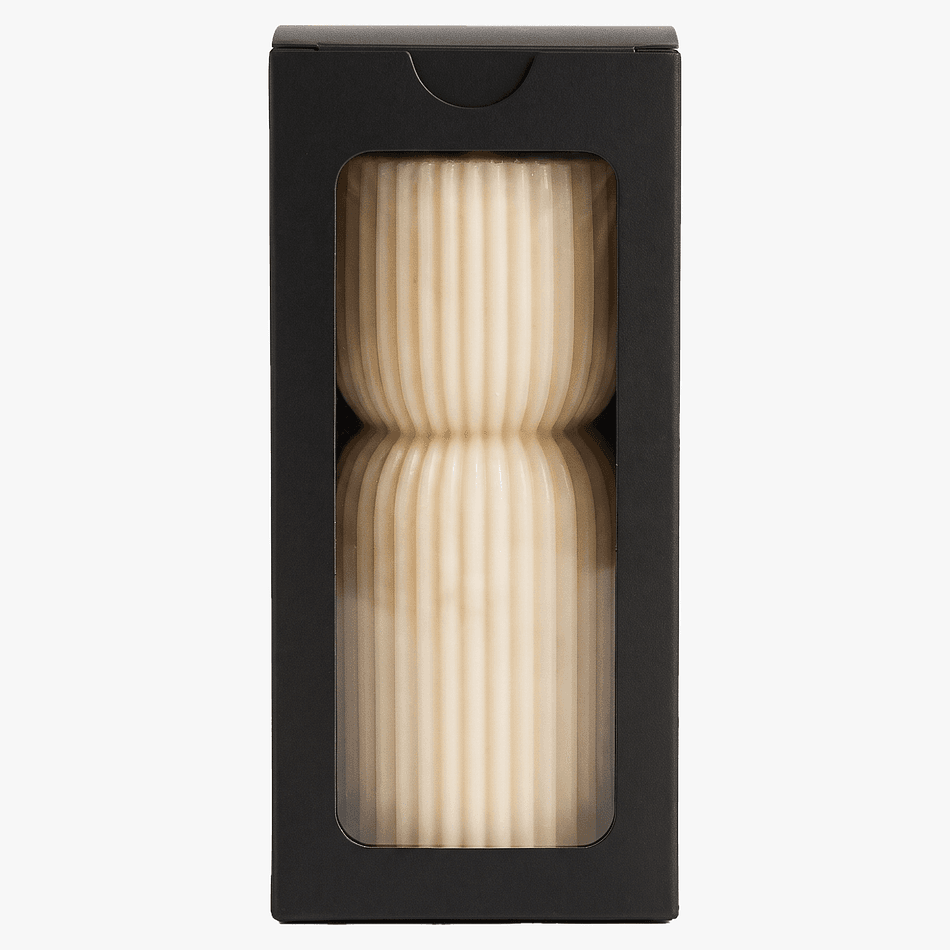 Scented Ribbed Pillar Candle, Soy Wax & Cotton Wick, Sculptural Hourglass Decor, Small or Medium (4.25–6.5 in)