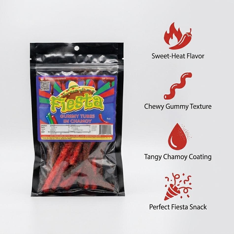 Chamoy Gummy Tubes, Spicy-Sweet Chamoy Coating, Mexican Candy Style, Chewy Gummy Bag