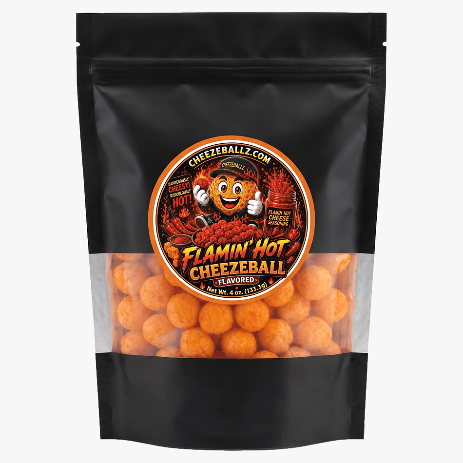 Flamin’ Hot Cheese Balls, Gluten-Free Corn Puffs, Spicy Crunch Snack, Resealable 4 oz Pouch