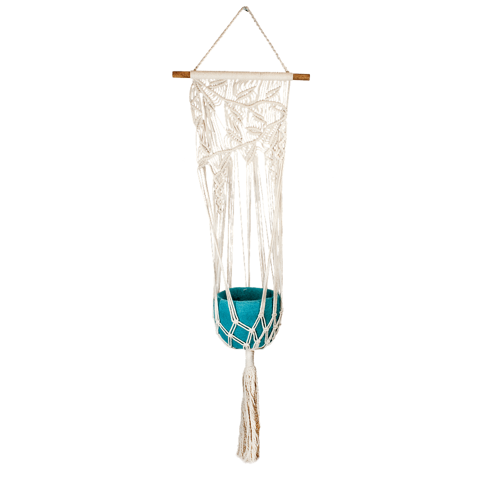 Cotton Macramé Plant Hanger, Leaf Vining Design, Boho Indoor Decor, 36 in Hanging Planter Holder, 1-Pack