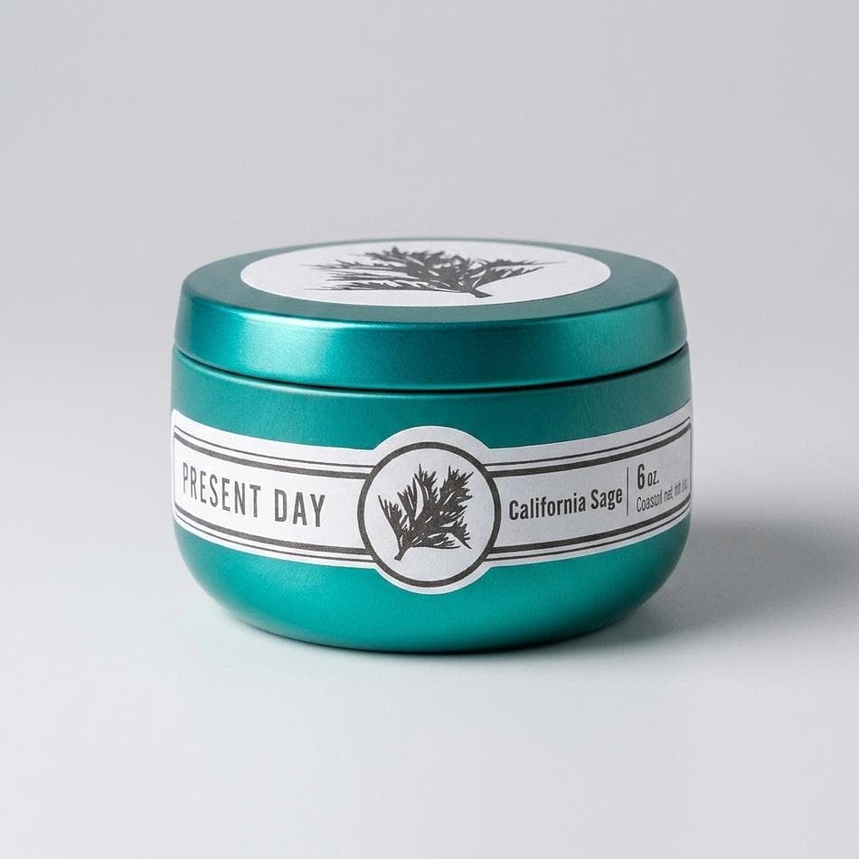 Scented Candle Tin, Coconut Wax Blend, Coastal Sage & Sea Salt, 6 oz Travel Tin, Herbal Fresh Home Fragrance