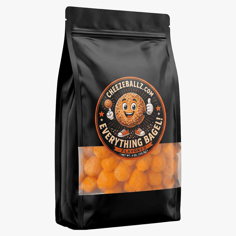 Everything Bagel Cheese Ball Puffs, Gluten-Free Crunchy Snack, Resealable Pouch, 4 oz Bag