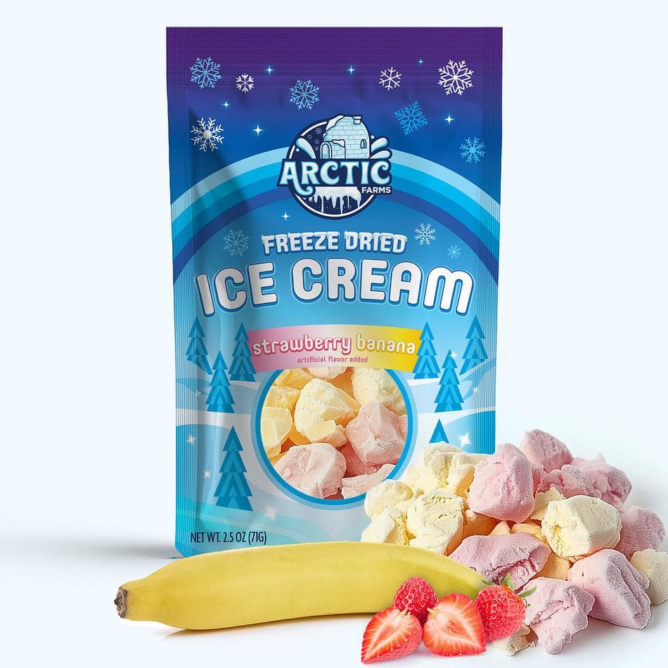 Freeze-Dried Ice Cream Bits, Strawberry Banana Mix, No-Melt Crunchy Snack, Shelf-Stable, Large Resealable Bag (2.5 oz)